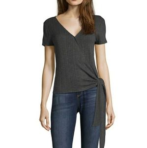 [Pink Rose] Wrap Top (Ivory Black)